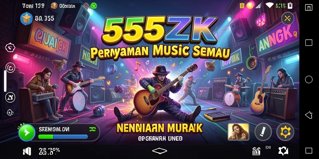 Tampilan gameplay 555ZK yang menarik dengan berbagai alat musik.