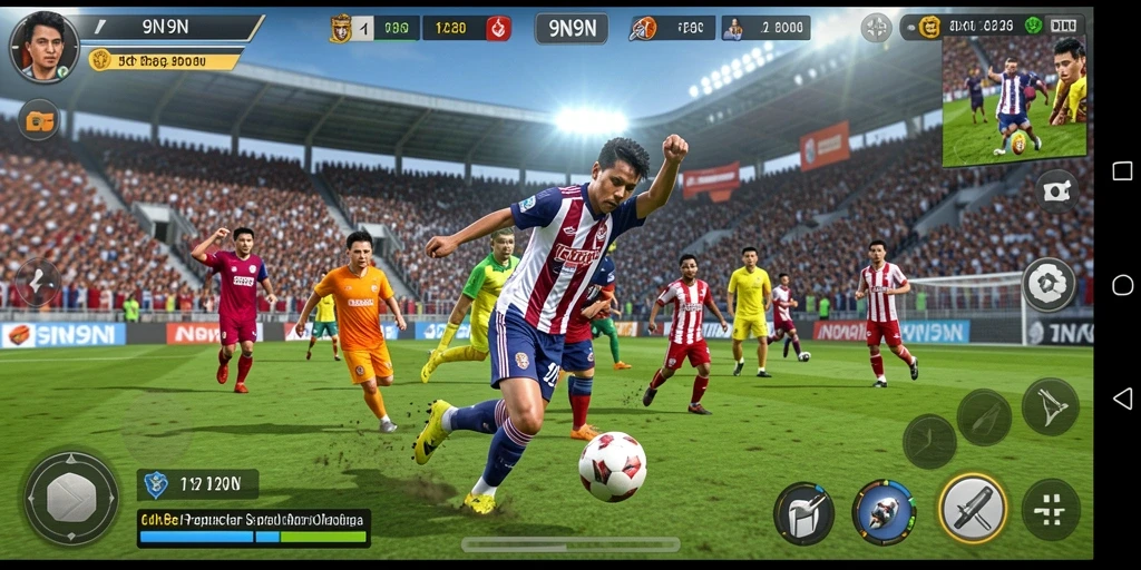 Tampilan gameplay seru dalam 9N9N dengan aksi pertarungan bola.