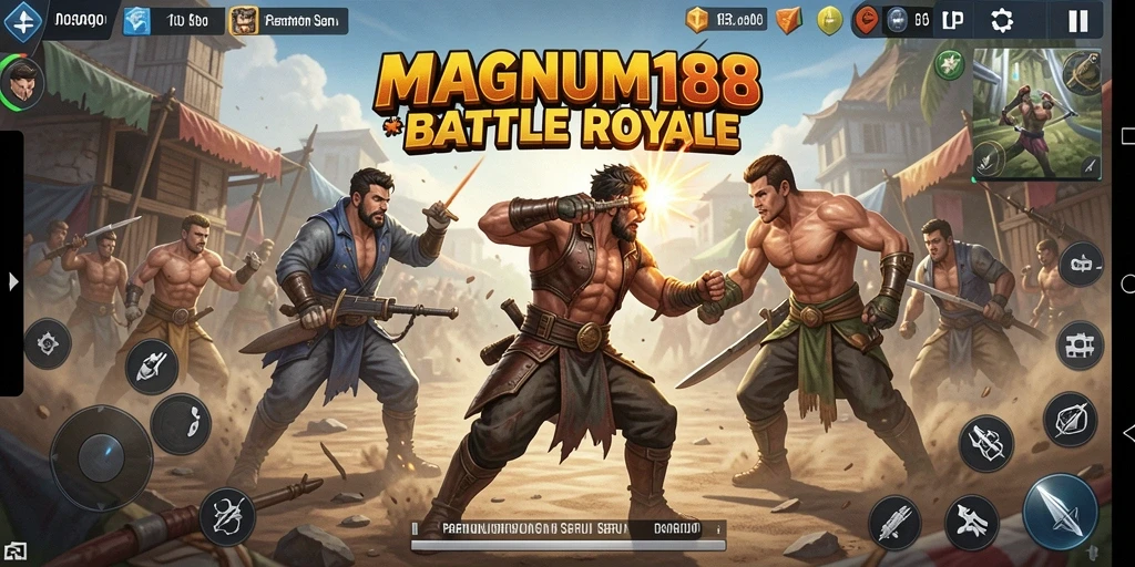 Tampilan gameplay MAGNUM188 yang mendebarkan dalam pertarungan Battle Royale.