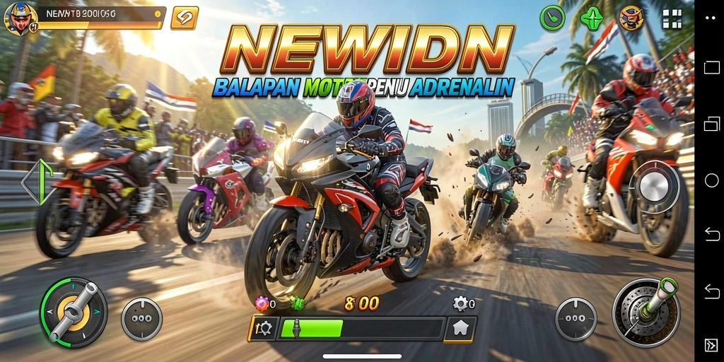Tangkapan layar gameplay balapan motor yang seru di NEWIDN.