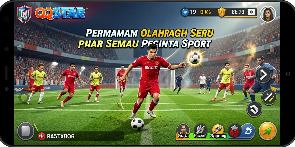 Tangkapan layar menunjukkan aksi seru dalam pertandingan olahraga di QQSTAR.