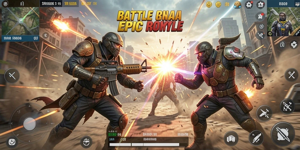 Gameplay SR6666 menunjukkan pertarungan seru di arena Battle Royale.