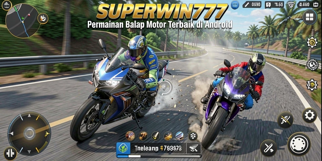 Tampilan gameplay SUPERWIN777 yang mendebarkan di trek balap motor.